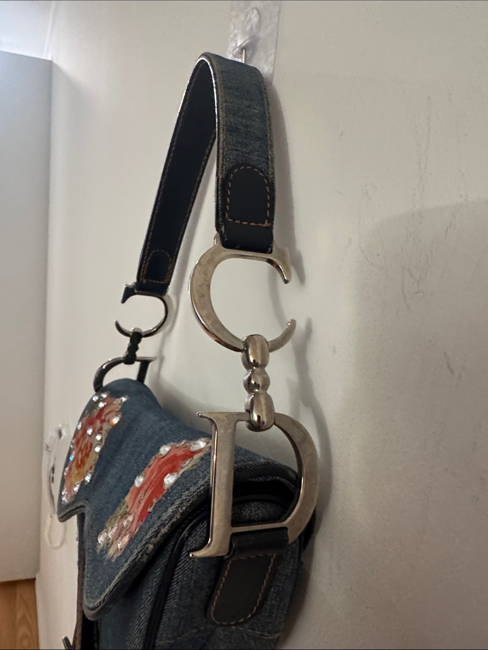 Authentic Vintage Dior Denim Floral Embellished Saddle bag - Picture 5 of 9
